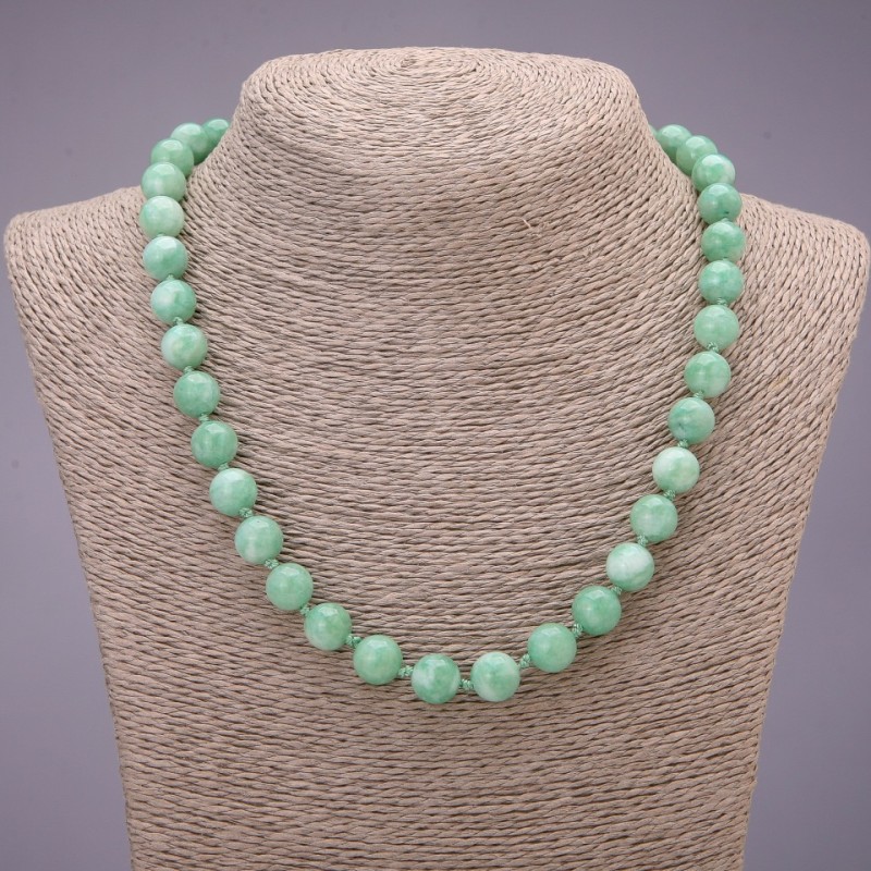 Natural stone necklace Burmese Jadeite smooth round beads, diameter 10±mm, length 45cm