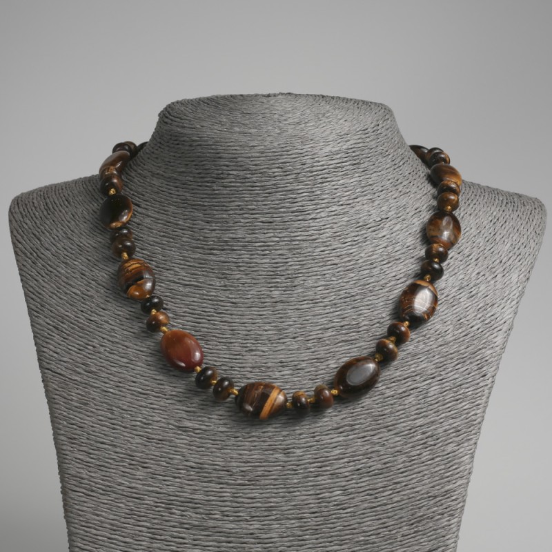 Tiger's Eye Necklace with flat oval beads, diameter 13x18mm±, rondelle 9x5mm±, length 45cm±