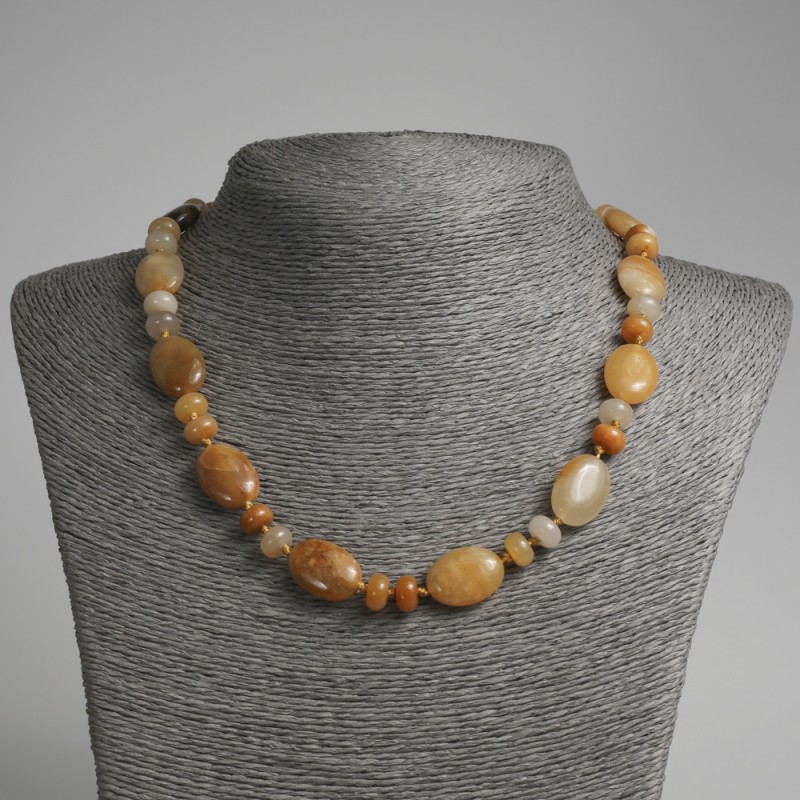 Yellow agate necklace - flat oval natural stone beads, 13x18mm+ ellipse, rondelle 9x5mm+-, length 45cm+-