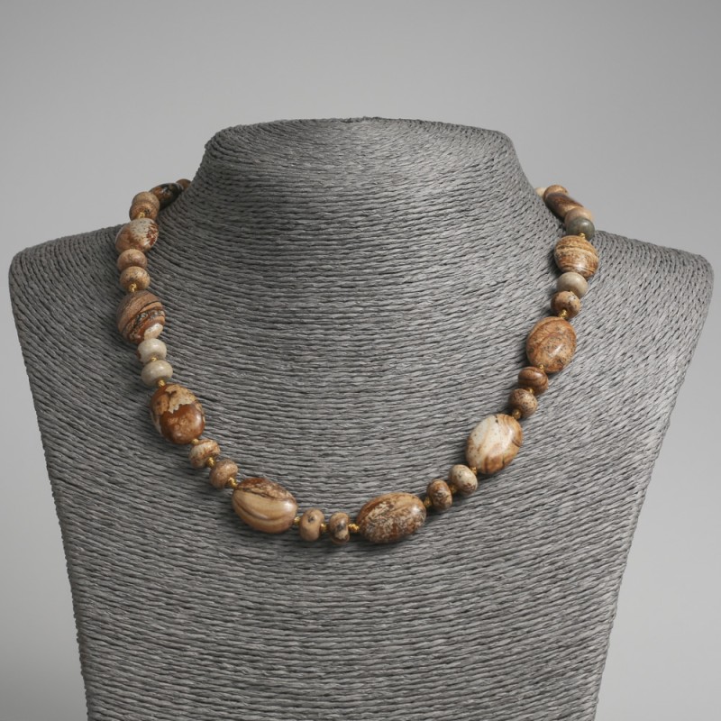 Landscape Jasper Bead Necklace Flat Oval 13×18mm±, Rondelle 9×5mm±, 45cm± length