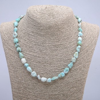 Larimar Beads Necklace, tumbled, diameter 6x10 mm, length 45 cm +