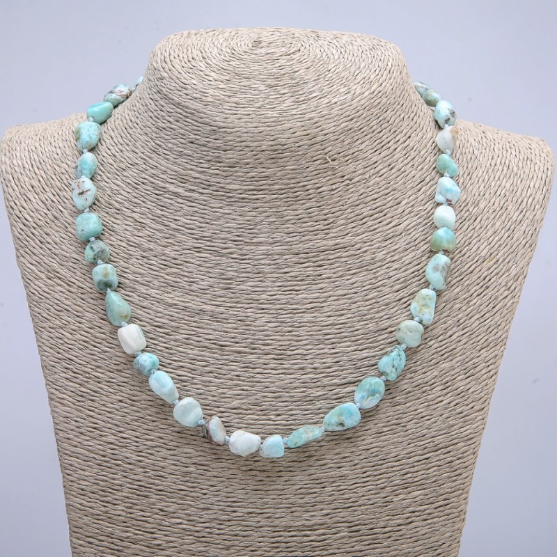 Larimar Beads Necklace, tumbled, diameter 6x10 mm, length 45 cm +