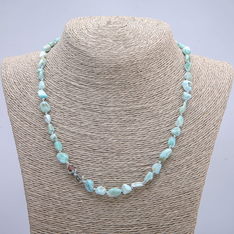 Larimar gemstone necklace, tumbled, diameter 6×10mm, length 45cm +