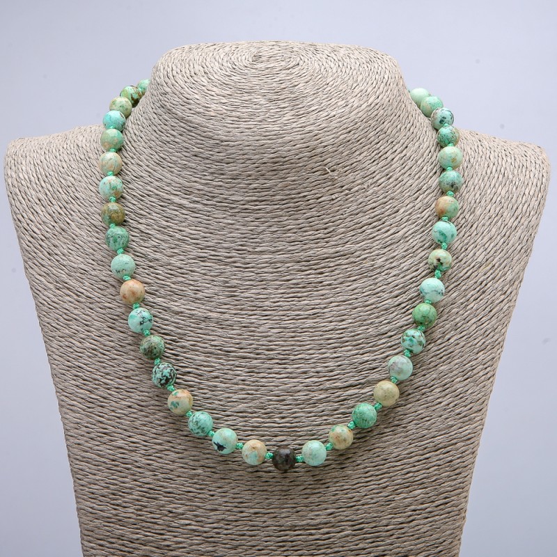 Natural amazonite necklace, smooth round beads 8mm diameter, 46cm length +