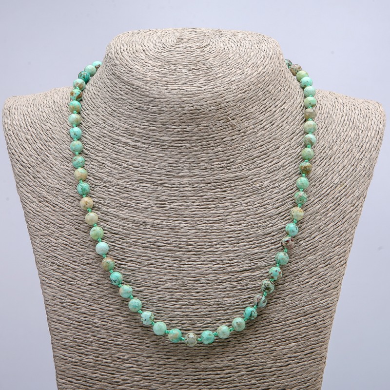 Amazonite Natural Stone Necklace - Smooth Bead Ball 6mm Diameter, 46cm Length +