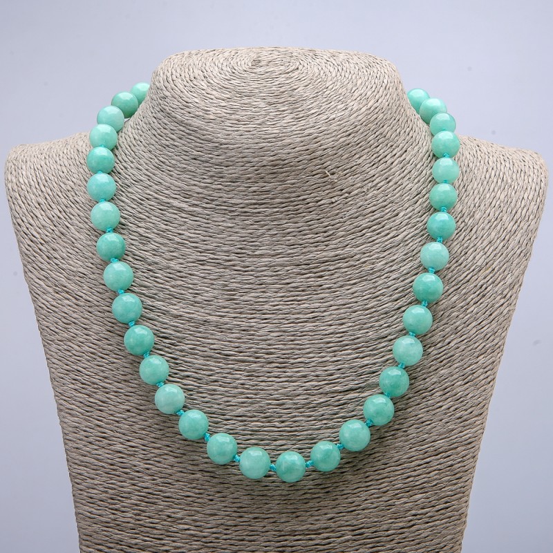 Natural Jadeite Beads Necklace with Smooth Round Beads, diameter 10(±)mm, length 46cm+