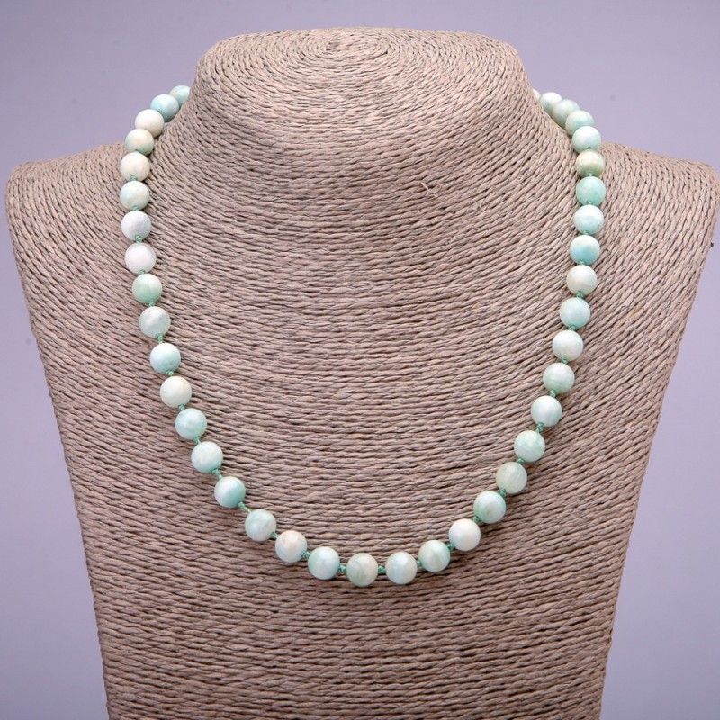 Larimar Beads Necklace with Natural Stone, smooth round beads 8(±)mm diameter, 45cm length