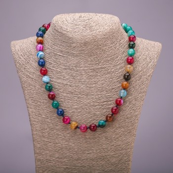Agate Bead Necklace Assorted Colours smooth round beads, diameter 10(±)mm, length 48cm