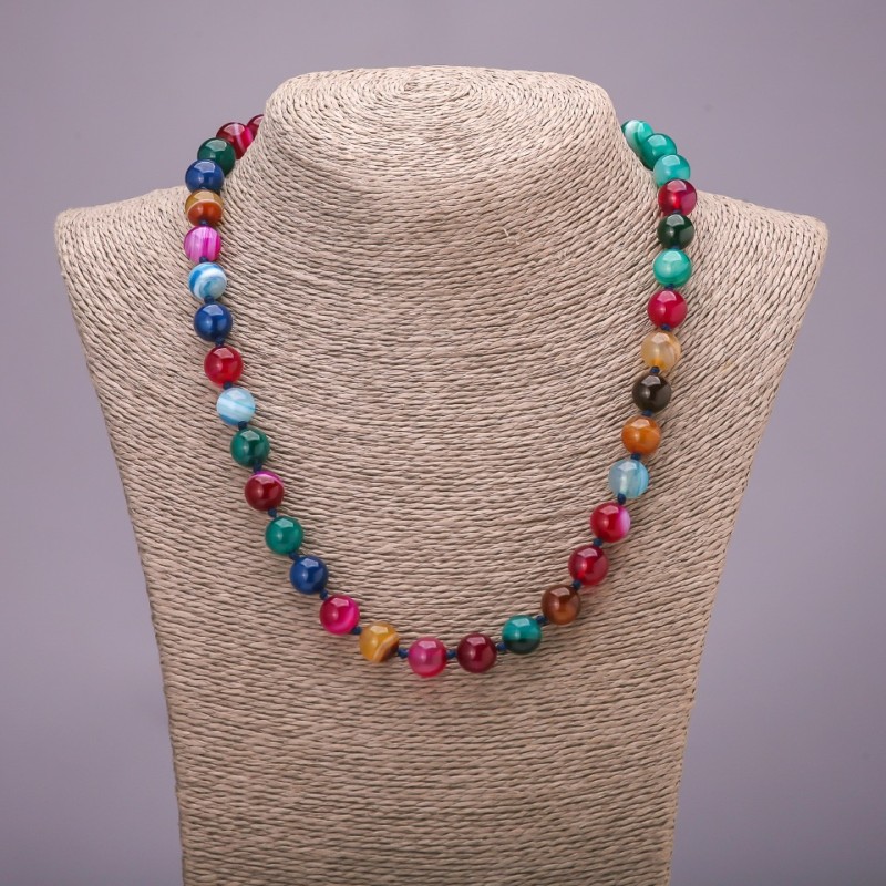 Agate Bead Necklace Assorted Colours smooth round beads, diameter 10(±)mm, length 48cm