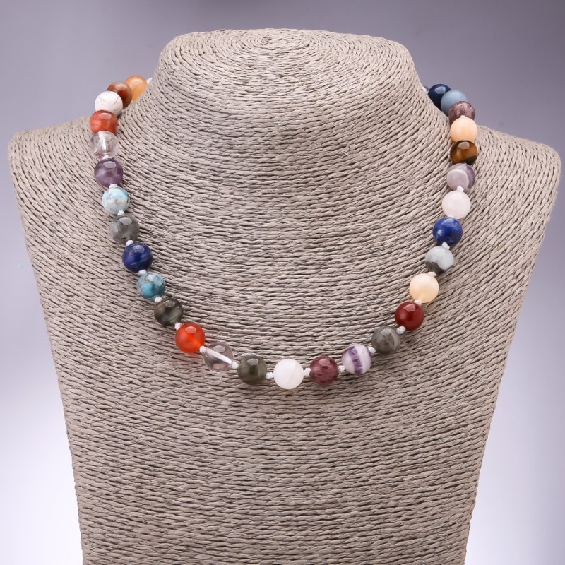 Necklace of natural stones assortment smooth beads, diameter mm, length 45 cm