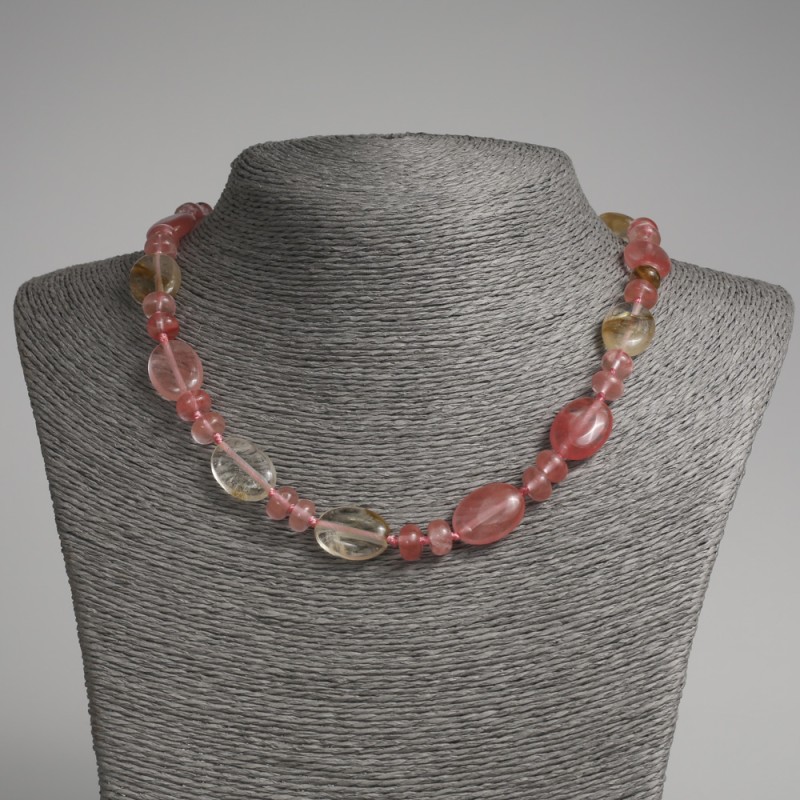 Natural chalcedony gemstone necklace, flat oval beads with 13×18 mm and 9×6 mm rondelle, 45 cm length