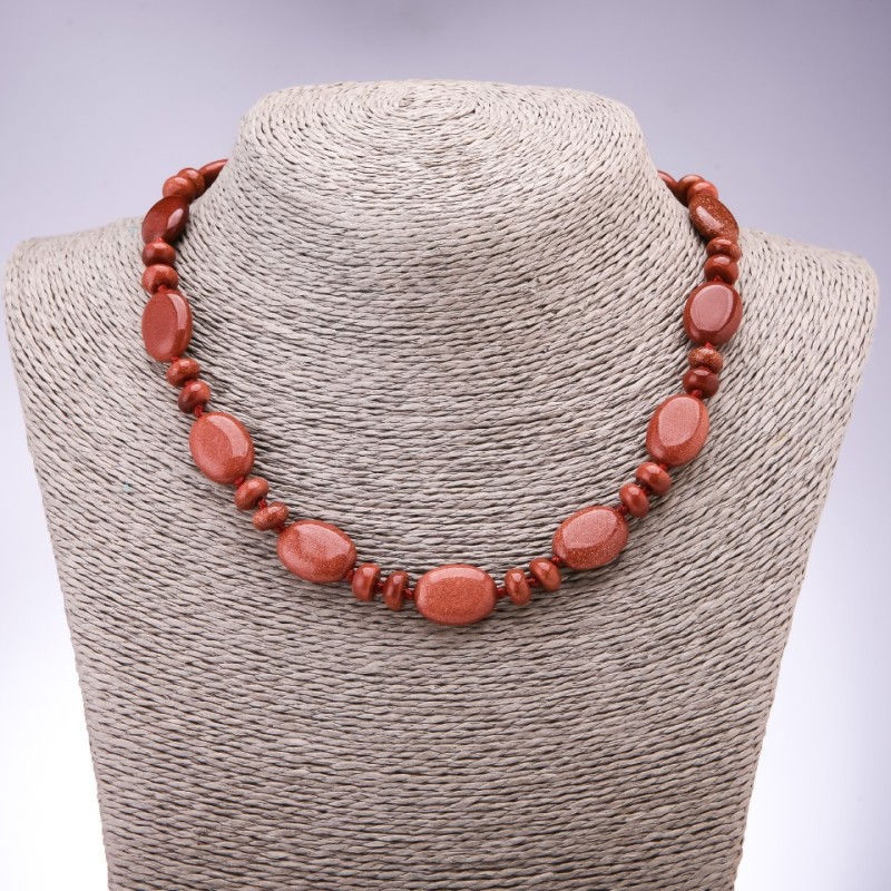 Necklace made of natural aventurine (synthetic) "Golden Sand" flat oval, 13×18mm, rondelle 9×6mm, length 45cm