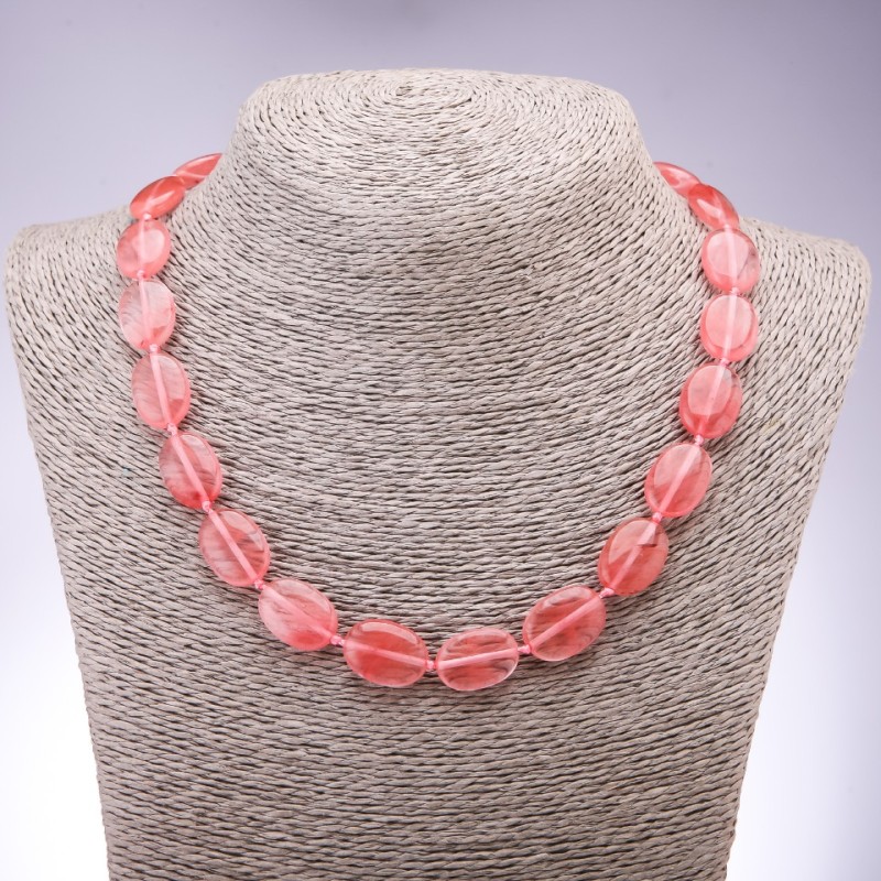 Chalcedony Necklace Flat Oval Beads, Ø 13×18 mm, length 45 cm