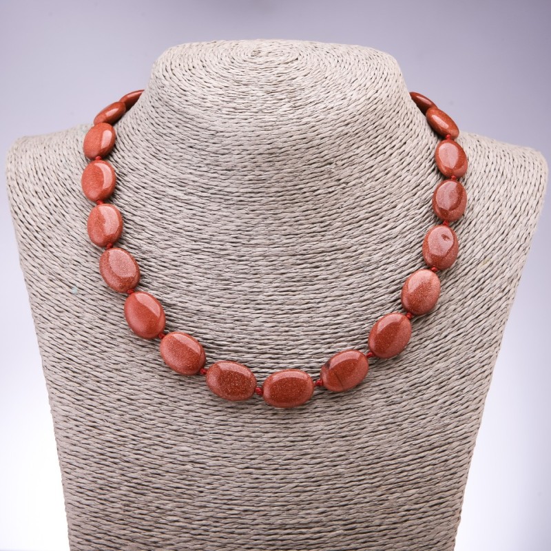 Necklace made from natural aventurine (synthetic) "Golden Sand" flat oval, 13x18mm diameter, length 45cm
