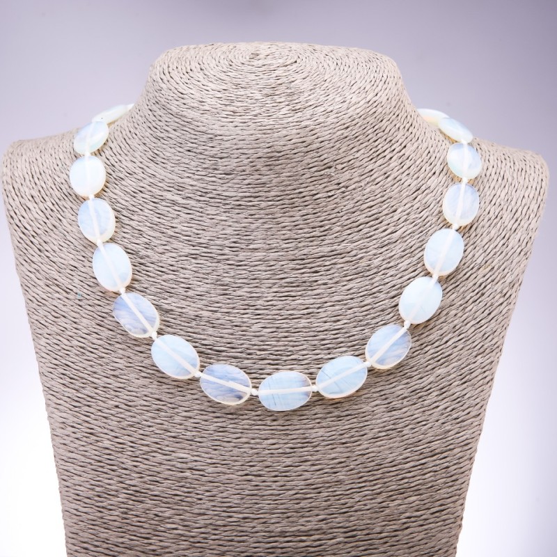 Moonstone Opalite Necklace (synthetic) flat oval, 13×18 mm, length 45 cm