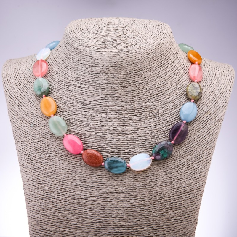 Necklace made from natural stones - flat oval mix, diameter 13x18mm ±, length 45cm