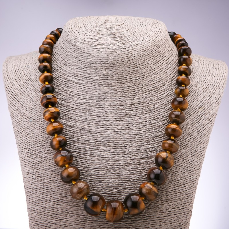 Necklace made of natural tiger's eye rondelle beads, 10x6mm-19x14mm, length 45cm