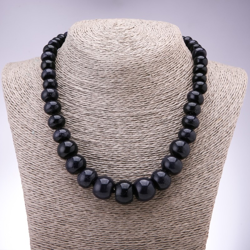Necklace of Aventurine Stone (synthetic) "Blue Sand of Cairo Night" rondelle, enlargeable diameter 10×6mm-19×14mm, length 45cm