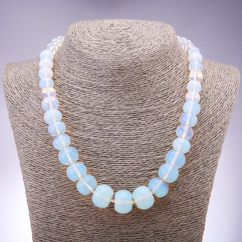 Moonstone Opalite Rondelle Necklace (Synthetic) Enlarged Size, 10×6mm-19×14mm, 51cm