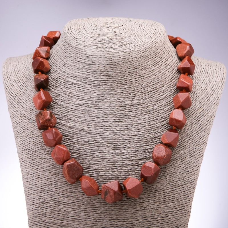 Necklace with Aventurine (synthetic) Golden Sand multifaceted cut, diameter 13×15 mm +-, length 50 cm