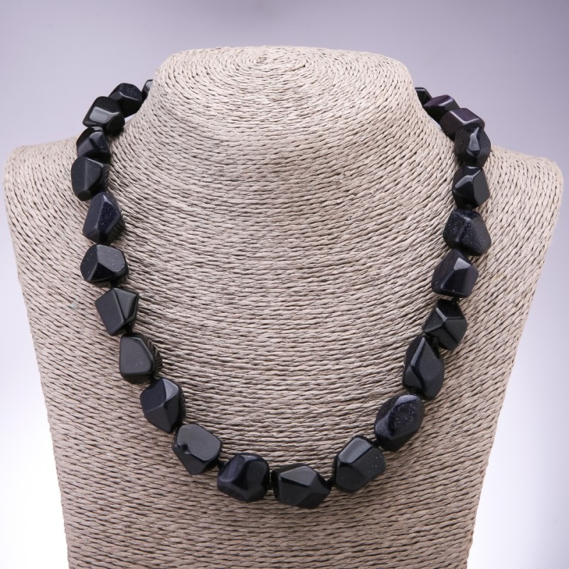 Clearance Aventurine Necklace (Synthetic) "Blue Sand of Night Cairo" Polygonal faceted, diameter 13x15mm, length 50cm