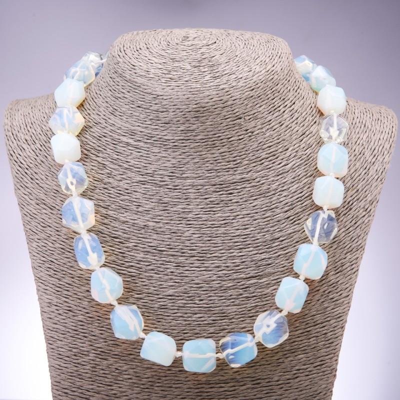 Moonstone Beads (synthetic) Geometric faceted beads, 13x15mm, length 50cm