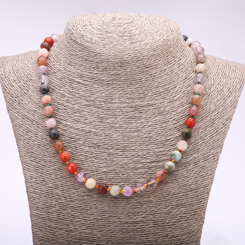 Necklace of natural stone assortment, smooth beads 8mm diameter, length 45cm
