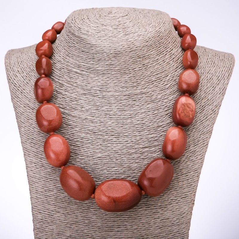CLEARANCE "Elegant" Necklace Aventurine (Synthetic) "Golden Sand" Large Tumbled Stones Graduated 10x13mm-25x37mm, length 50cm