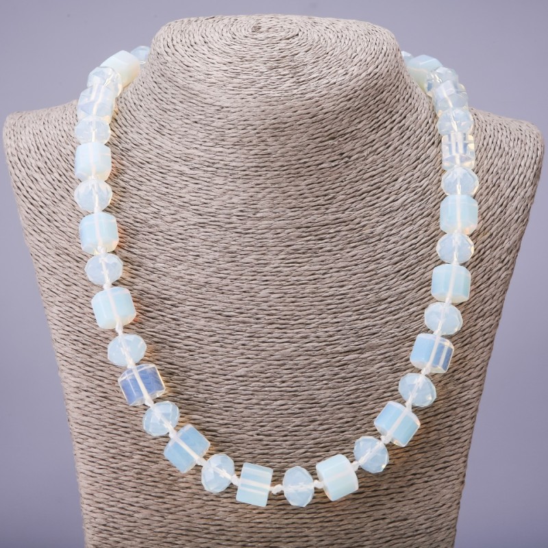 Moonstone Necklace, Hexagonal Beads, 12mm Rondelle Diameter, 14x11mm Larger Elements, 50cm Length