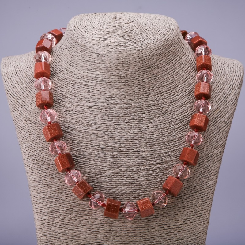 Necklace beads Adventurine "Golden Sand" hexagonal, 12mm rondelle diameter Czech crystal, 14×11mm, length 50cm