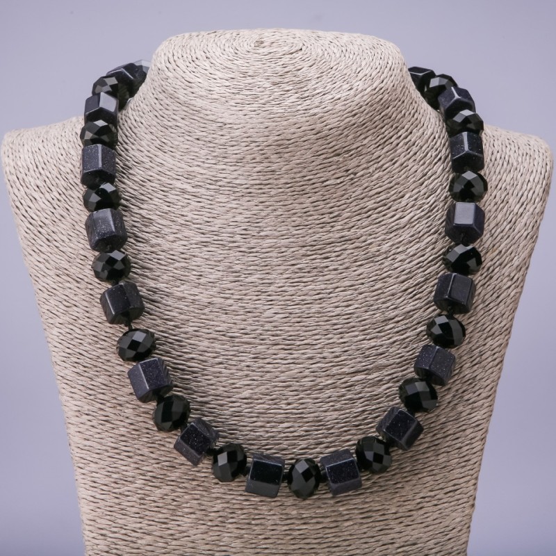 Beads "Aventurine" "Blue Sand of Cairo Night" Hexagon, diameter 12mm rondelle Agate, diameter 14x11mm, length 50cm