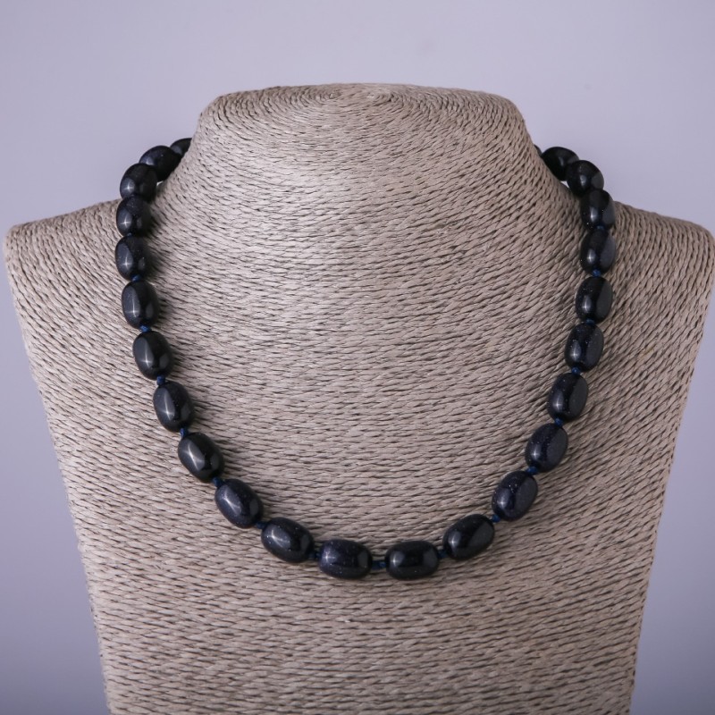 Necklace of Adventurine "Blue Sand" Cairo Night "Barrel" shape, diameter 10x14mm, length 47cm