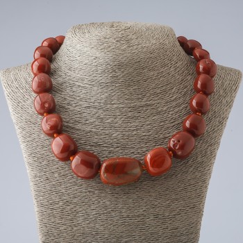 Clearance. Natural Stone Necklace Red Jasper Large Graduated Tumbled Stones, diameter 12-21mm, length 49cm