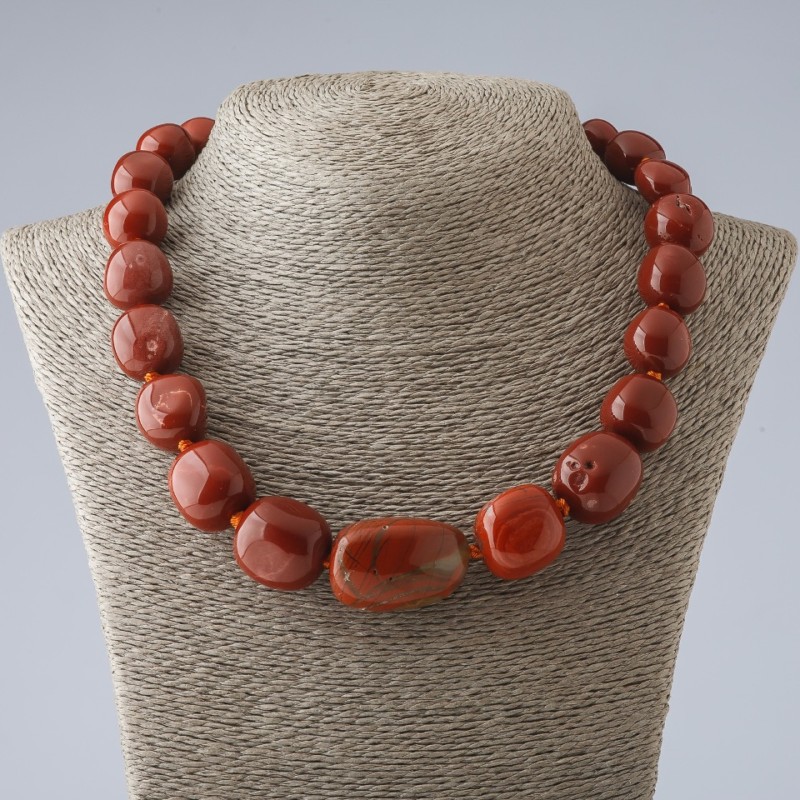 Clearance. Natural Stone Necklace Red Jasper Large Graduated Tumbled Stones, diameter 12-21mm, length 49cm