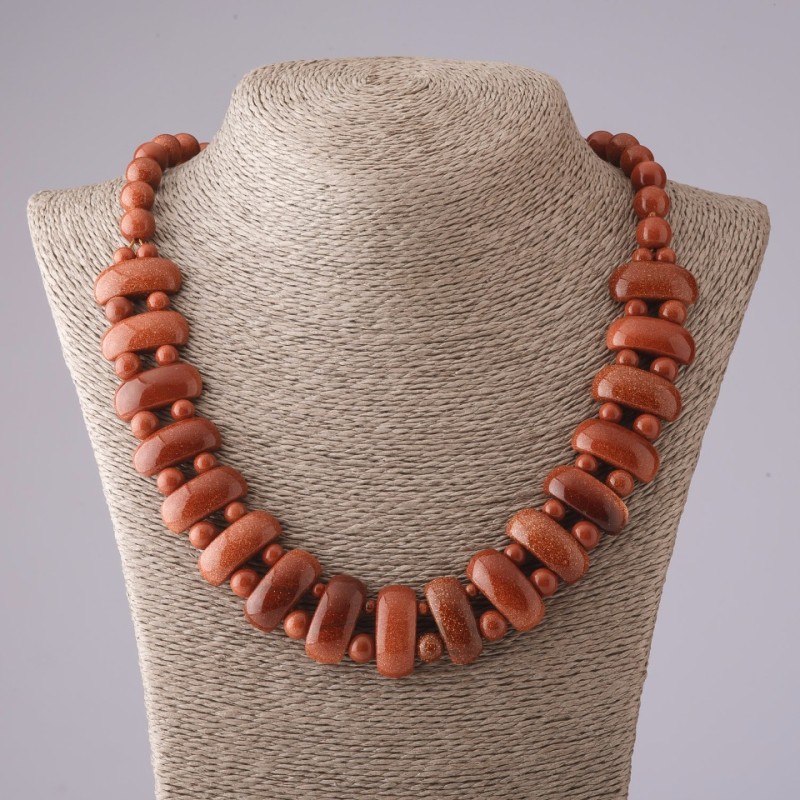 Necklace Cleopatra Aventurine "golden sand" chain 12×25 mm and bead 10 mm L50cm