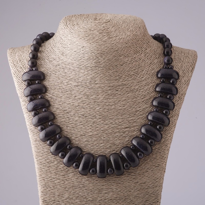 Necklace Cleopatra Aventurine "Blue Sand of Cairo Night" link 12×25 mm and bead 10mm L50cm