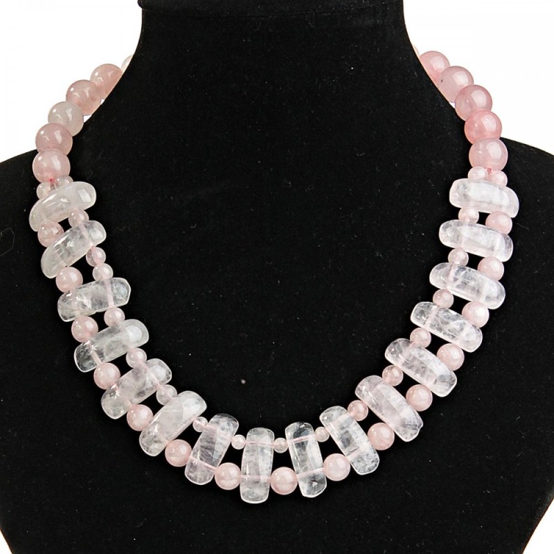 CLEARANCE Cleopatra Necklace Pink Quartz 25×12mm and 12 mm beads, length 47cm