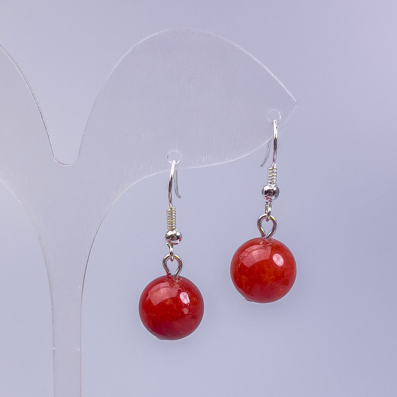 Earrings Red Jasper (single) smooth bead, diameter 12mm, length 3cm