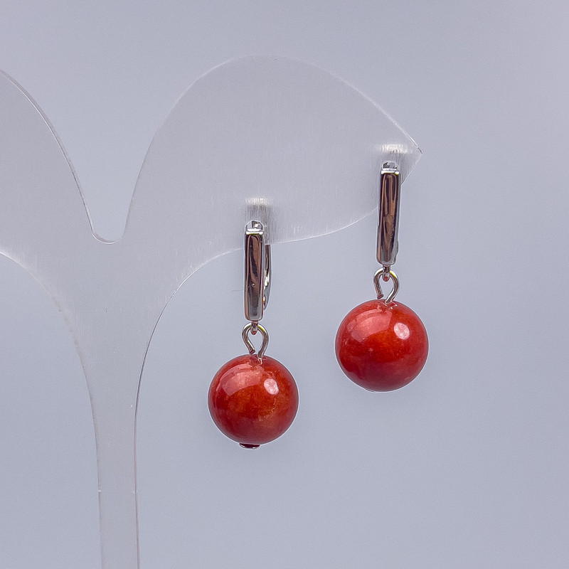 Earrings Red Jasper (loose) smooth bead, diameter 12mm, length 3cm