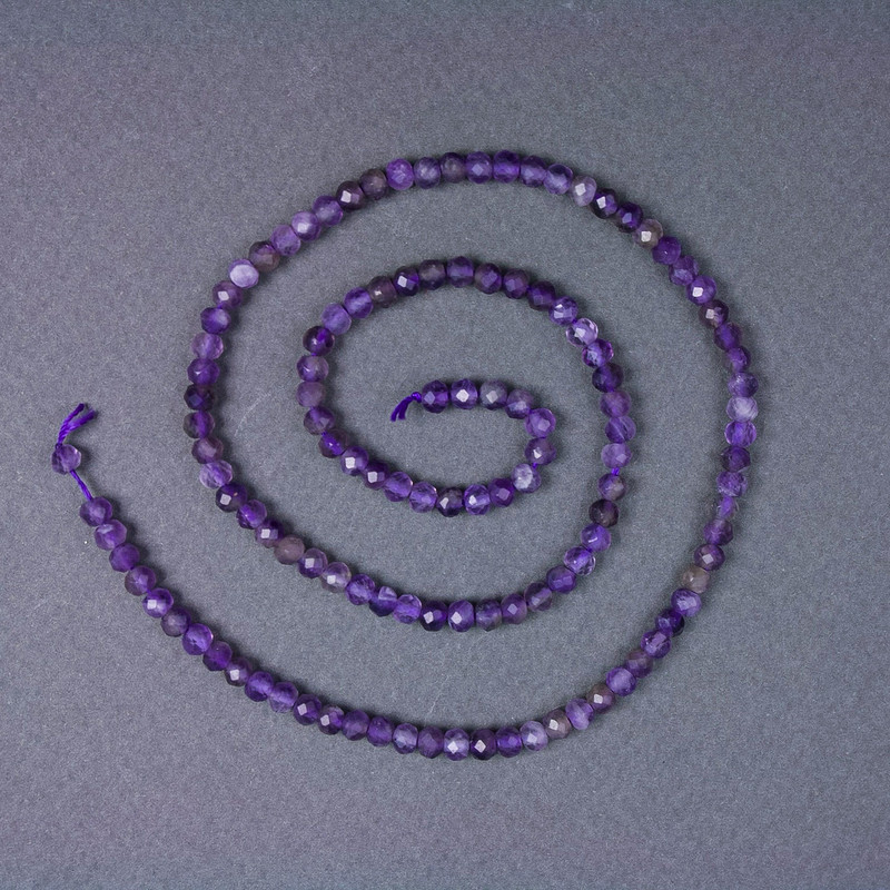 Amethyst Beads, Natural Stone, Faceted Rondelle, 4x3 mm, on thread, 39 cm long