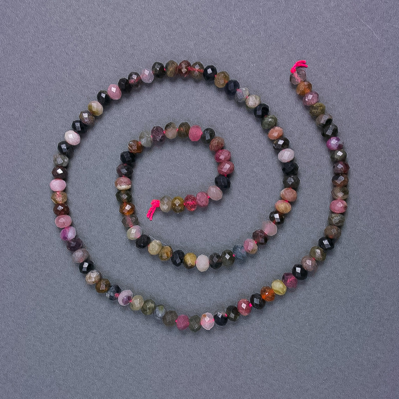 Tourmaline Beads, Natural Stone, Faceted Rondelle, 5x3.5 mm, on Thread, 39 cm+