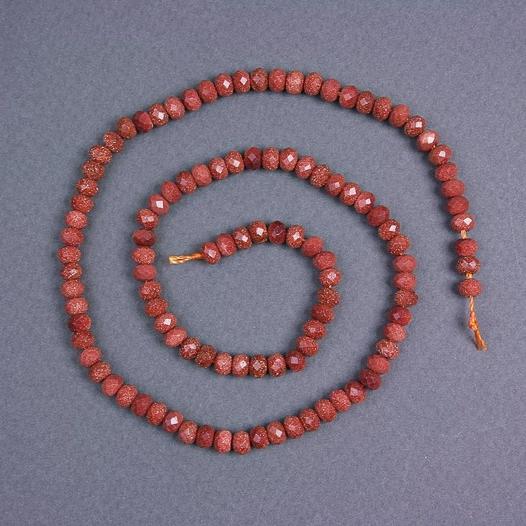 Aventurine Beads "Golden Sand" natural faceted rondelle gemstone, 5x3.5 mm, on thread, length 38 cm+