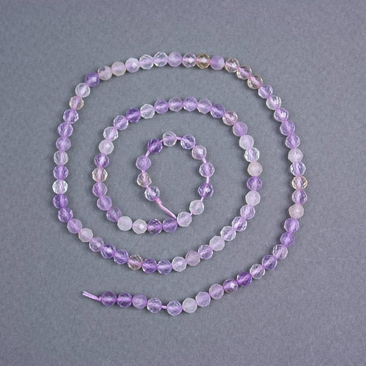 Amethyst Beads natural stone faceted round bead, diameter 4 mm± on thread, length 39 cm+