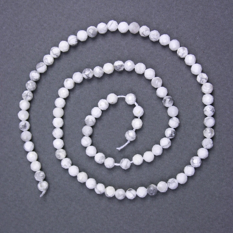 Kaholong Beads natural stone, faceted ball, 4 mm± diameter on thread, length 39 cm+