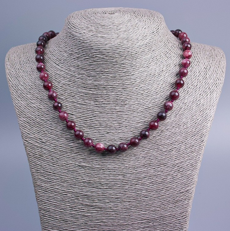 Natural gemstone Tourmaline Rubellite smooth sphere beads, diameter 8.5mm, length 50cm