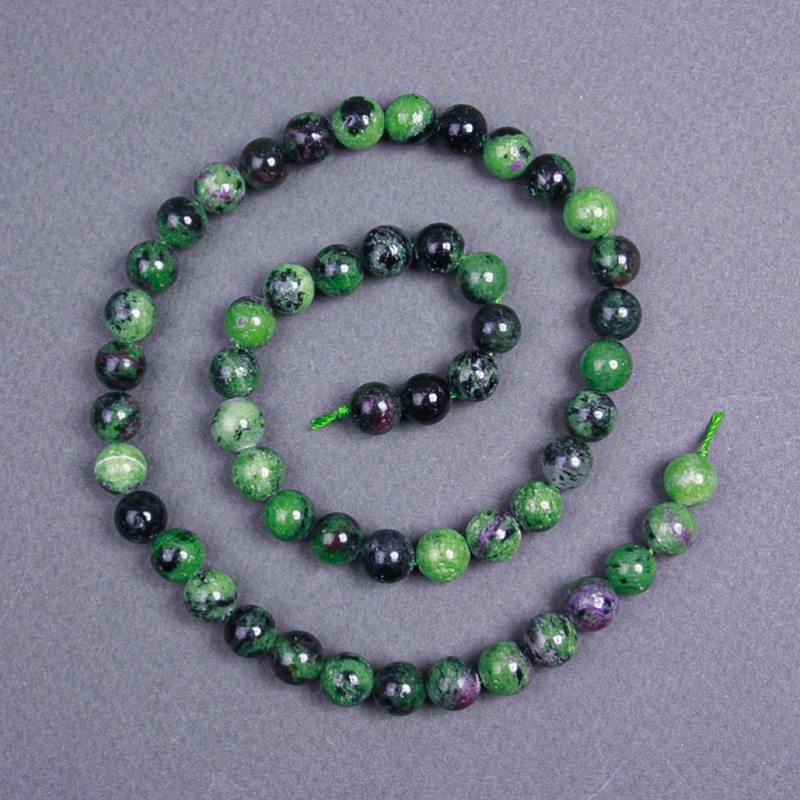 Zoisite Beads natural stone smooth ball, diameter 8 mm± on thread, length 40 cm+