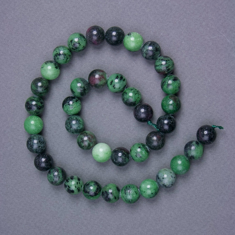 Zoisite Beads natural stone smooth sphere, diameter 10.5 mm± on thread, length 39cm+