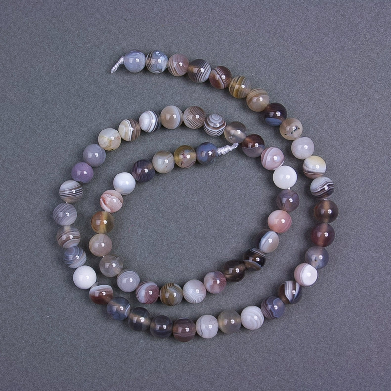 Botswana Agate Beads natural stone smooth ball 6.5 mm ± on thread, length 39 cm+