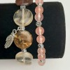 Set of Chalcedony Bracelets, diameter 6.5mm smooth beads, 15mm circle, with silver inserts on elastic, length 18cm+