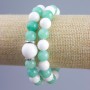 Pair Bracelet with Jadeite and White Agate (artificial acrylic), diameter 10mm, 14mm± smooth beads with silver inserts on elastic, length 18cm+
